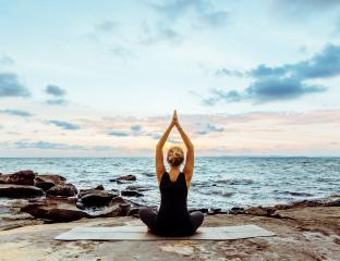 yoga, beach, women